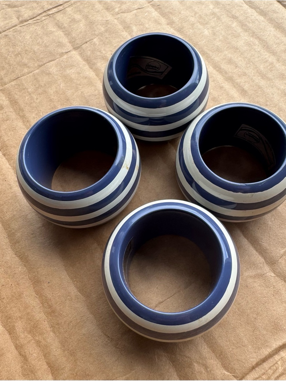 Striped Blue & White Round Napkin Rings - Set of 4 - Picture 2 of 2